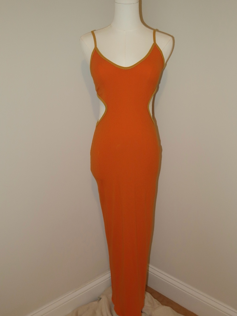 Reformation Orange Ribbed Cutout Maxi Dress